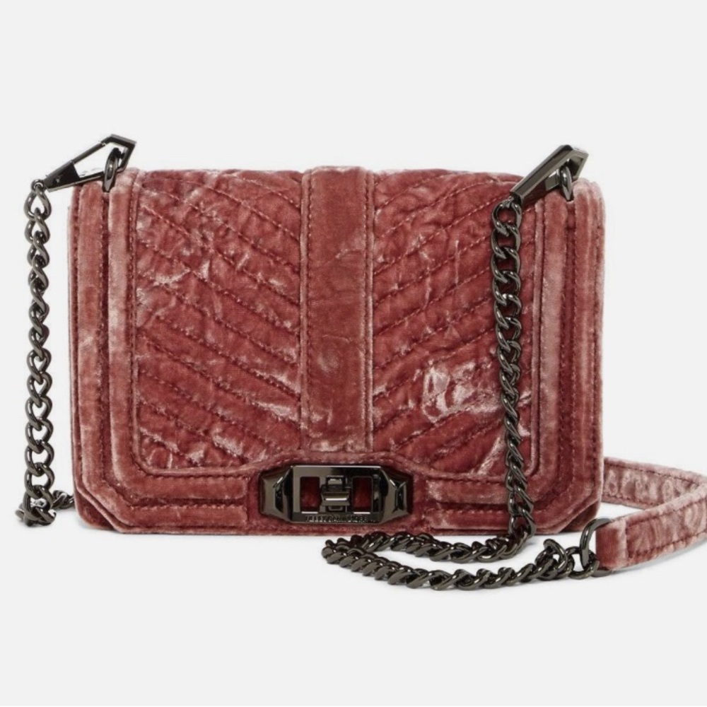 Rebecca Minkoff Chevron Quilted Small Love Crossbody Velvet Soft Pink